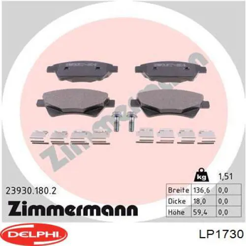 Klocki hamulcowe przednie tarczowe Delphi LP1730 cena, od 25,47 USD
