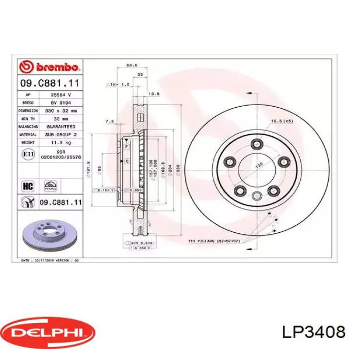 Okładziny (klocki) do hamulców tarczowych tylne Delphi LP3408 cena, od 25,49 USD