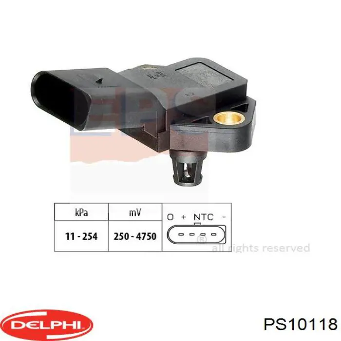 PS10118 Delphi Czujnik ciśnienia doładowania (powietrza w turbinę)