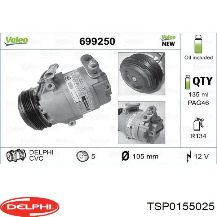 Sprężarka klimatyzacji Delphi TSP0155025 cena, od 100,45 USD