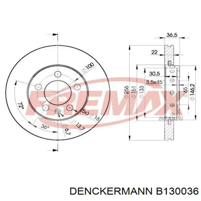 Do koszyka B130036 Denckermann Tarcza hamulcowa przednia
