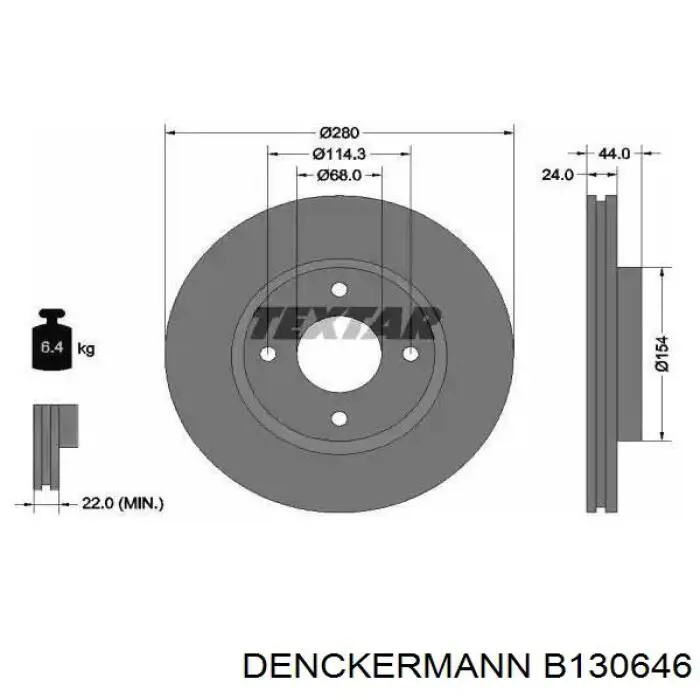 Do koszyka B130646 Denckermann Tarcza hamulcowa przednia