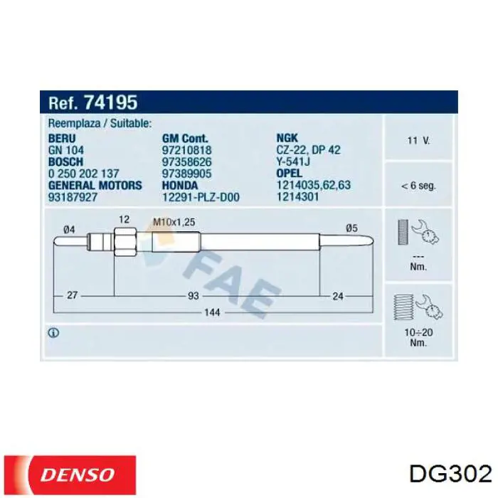 Do koszyka DG302 Denso Świeca żarowa