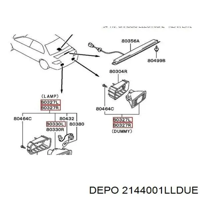 Przednia lampa przeciwmgielna tylna lewa 2144001LLDUE Depo/Loro/Abakus