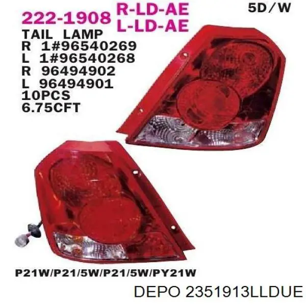 Do koszyka Lampa zespolona tylna lewa Chevrolet Aveo III T300