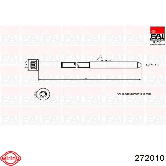 Śruba głowicy cylindrów Elring 272010 cena, od 27,06 USD