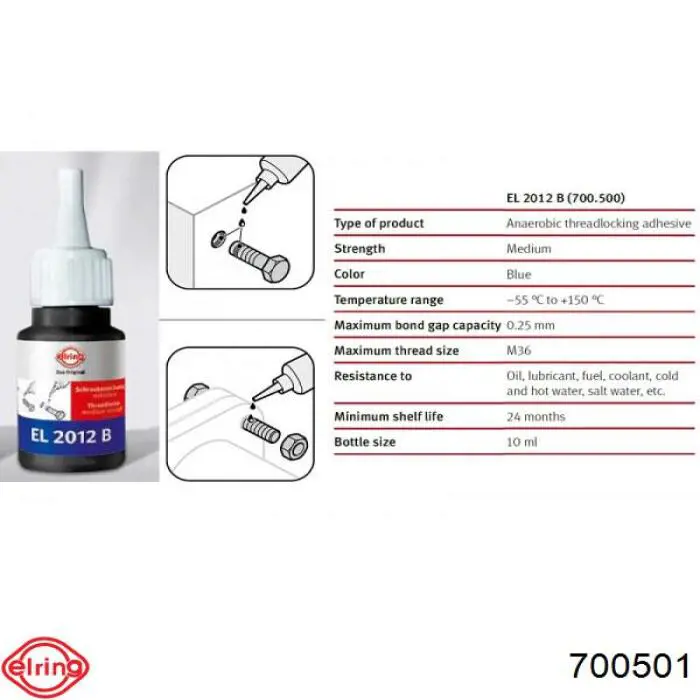 Klej anaerobowy Elring 700501 cena, od 7,59 USD