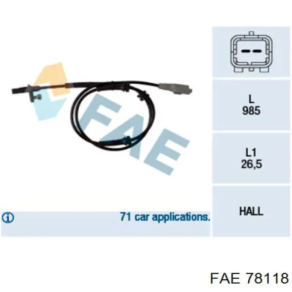 Czujnik ABS tylny FAE 78118 cena, od 26,21 USD