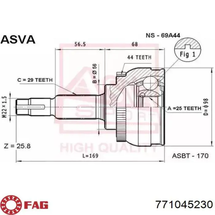 Do koszyka 771045230 FAG Przegub homokinetyczny przedni zewnętrzny