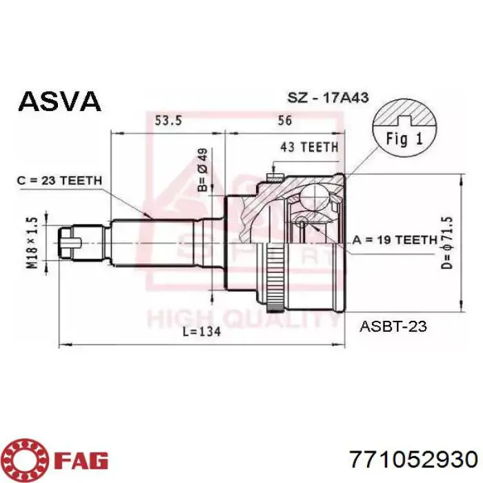 Przegub homokinetyczny przedni zewnętrzny FAG 771052930 cena, od 39,09 USD
