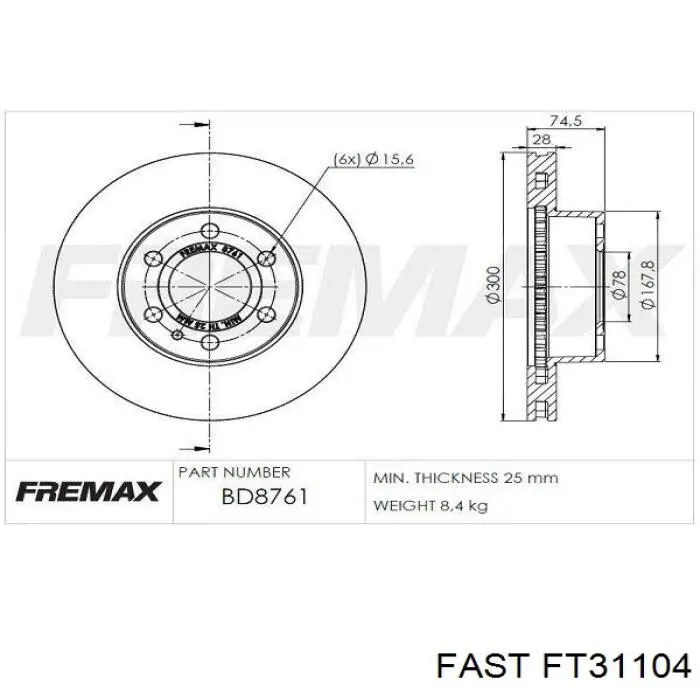 Tarcza hamulcowa przednia Fast FT31104 cena, od 60,79 USD