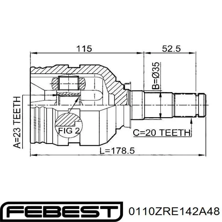 Przegub homokinetyczny zewnętrzny prawy przedni Febest 0110ZRE142A48 cena, od 34,56 USD