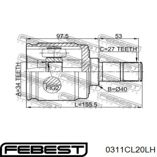 Przegub homokinetyczny wewnętrzny przedni lewy Febest 0311CL20LH cena, od 46,28 USD