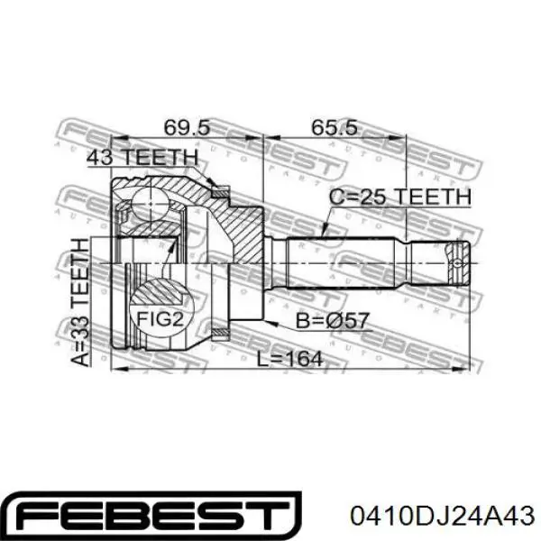 Przegub homokinetyczny przedni zewnętrzny Febest 0410DJ24A43 cena, od 72,50 USD