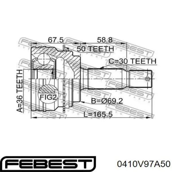 Przegub homokinetyczny przedni zewnętrzny Febest 0410V97A50 cena, od 58,22 USD