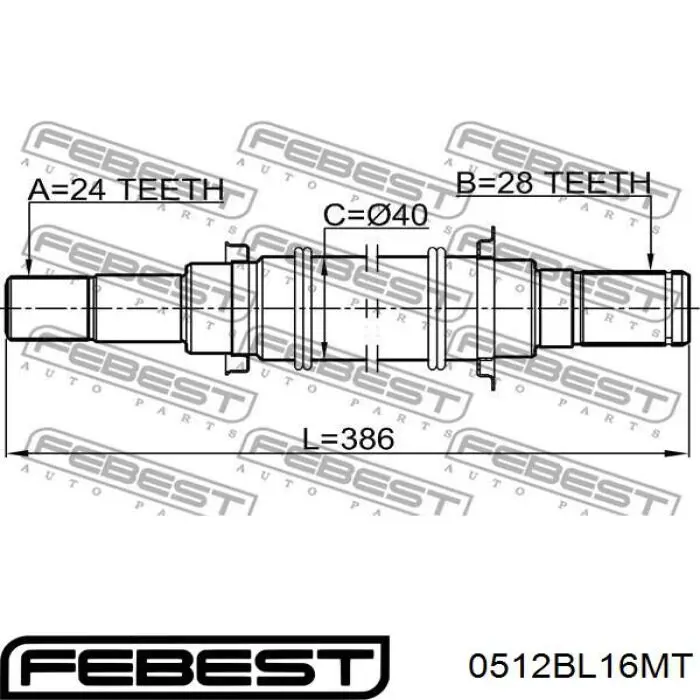 Wał napędowy półosi pośredni Febest 0512BL16MT cena, od 127,96 USD