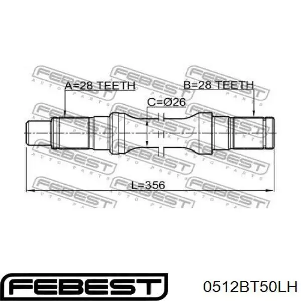 Półoś napędowa przednia lewa Febest 0512BT50LH cena, od 78,40 USD