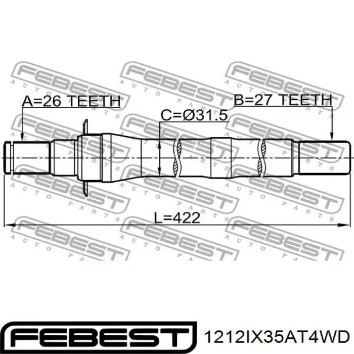 Wał napędowy półosi pośredni Febest 1212IX35AT4WD cena, od 90,67 USD