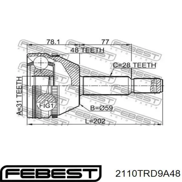 Przegub homokinetyczny przedni zewnętrzny Febest 2110TRD9A48 cena, od 65,01 USD