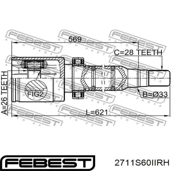 Przegub homokinetyczny wewnętrzny przedni prawy Febest 2711S60IIRH cena, od 154,19 USD