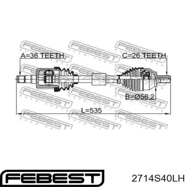 Półoś napędowa przednia lewa Febest 2714S40LH cena, od 128,10 USD