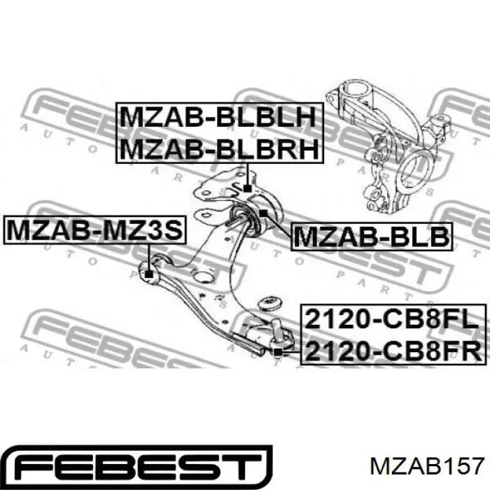 Silentblock przedniego wahacza dolnego UR6134460 Mazda