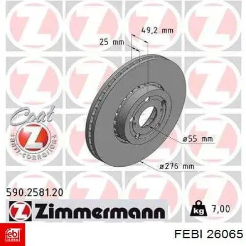 Do koszyka 26065 Febi Tarcza hamulcowa przednia