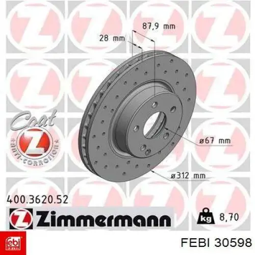 Do koszyka 30598 Febi Tarcza hamulcowa przednia