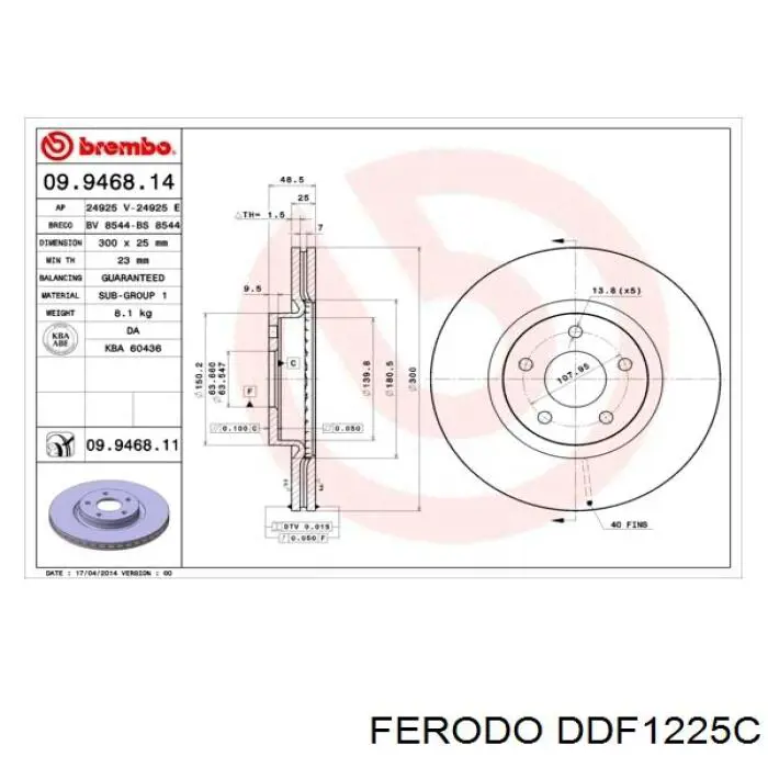 Tarcza hamulcowa przednia Ferodo DDF1225C cena, od 54,96 USD