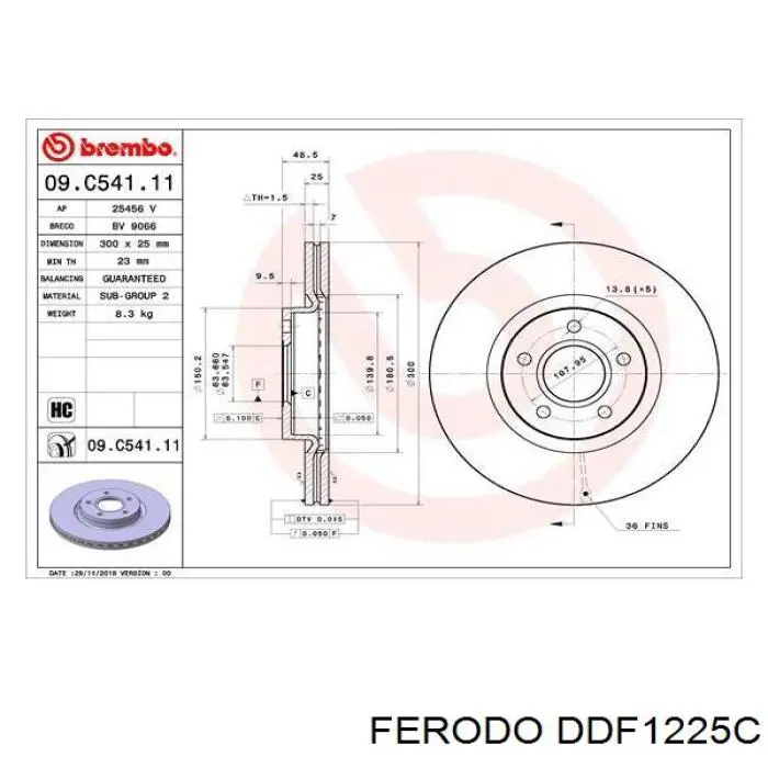 Do koszyka DDF1225C Ferodo Tarcza hamulcowa przednia