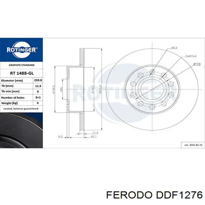 Do koszyka DDF1276 Ferodo Tarcza hamulcowa tylna