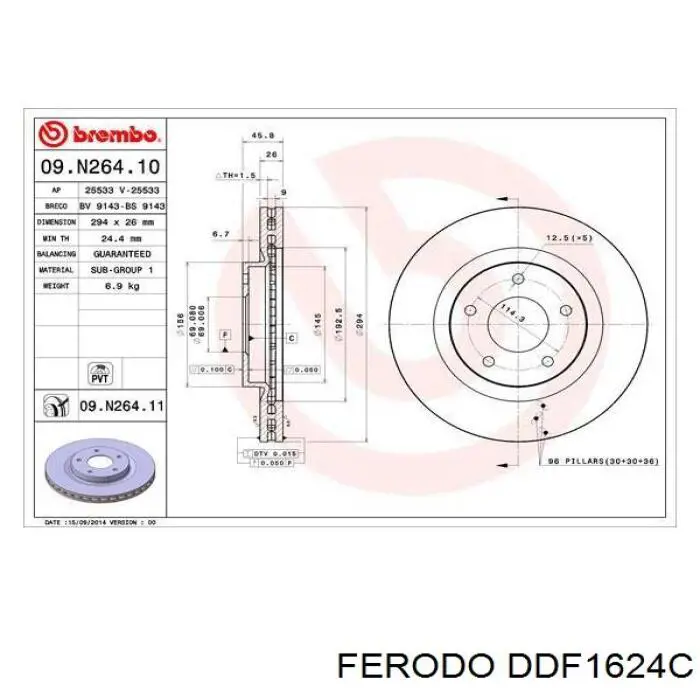 Tarcza hamulcowa przednia Ferodo DDF1624C cena, od 51,41 USD