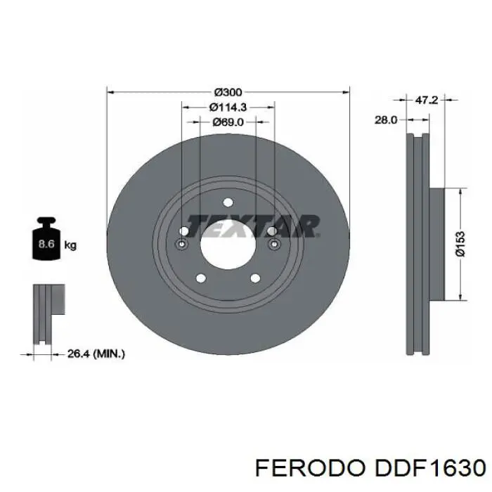 Do koszyka DDF1630 Ferodo Tarcza hamulcowa przednia