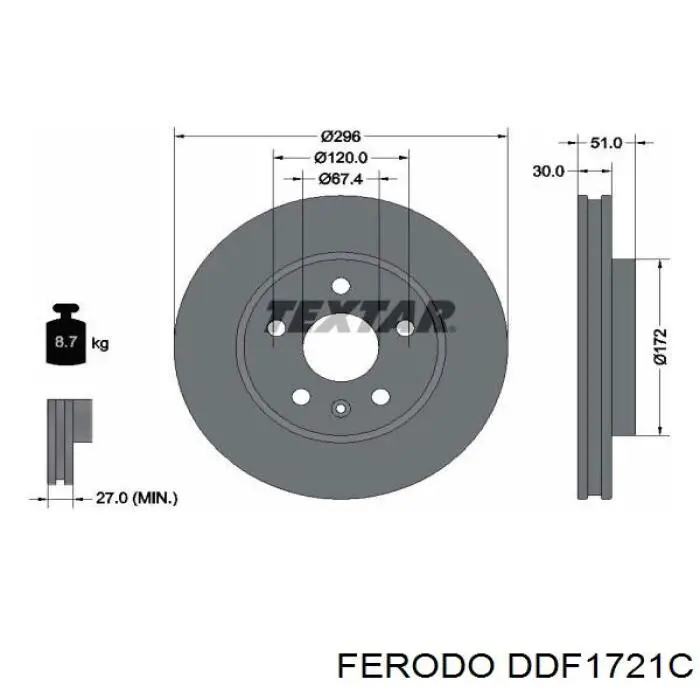 Do koszyka DDF1721C Ferodo Tarcza hamulcowa przednia