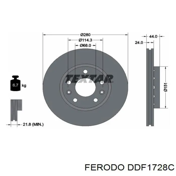 DDF1728C Ferodo Tarcza hamulcowa przednia
