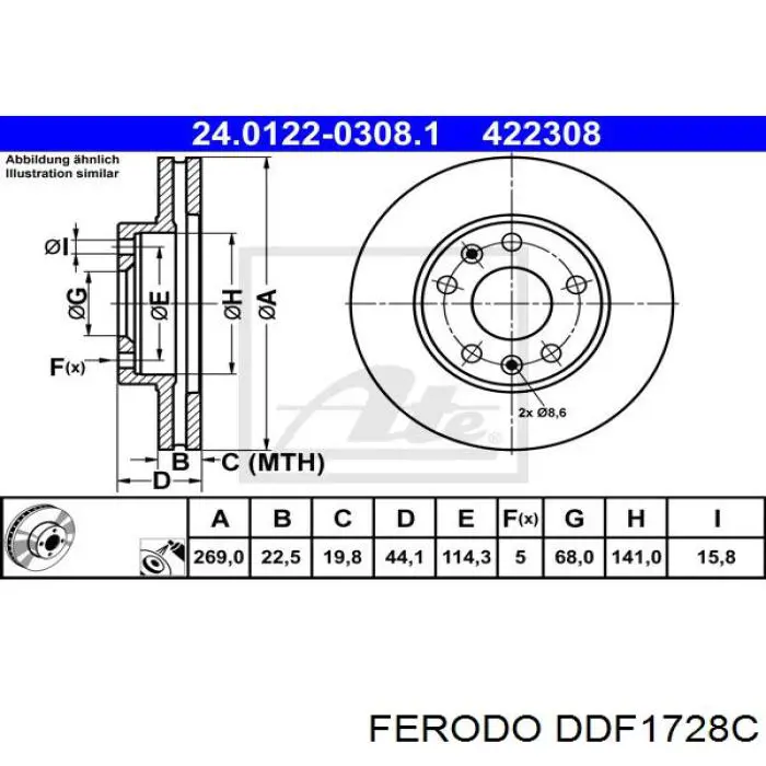 Tarcza hamulcowa przednia Ferodo DDF1728C cena, od 48,72 USD