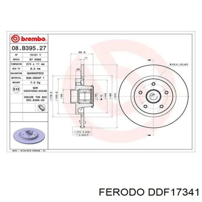 Tarcza hamulcowa tylna Ferodo DDF17341 cena, od 73,70 USD