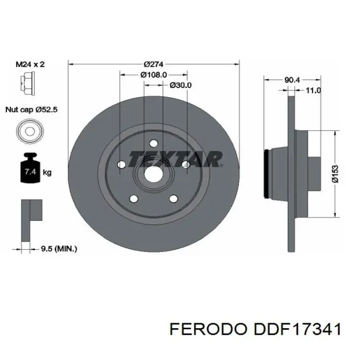 Do koszyka DDF17341 Ferodo Tarcza hamulcowa tylna
