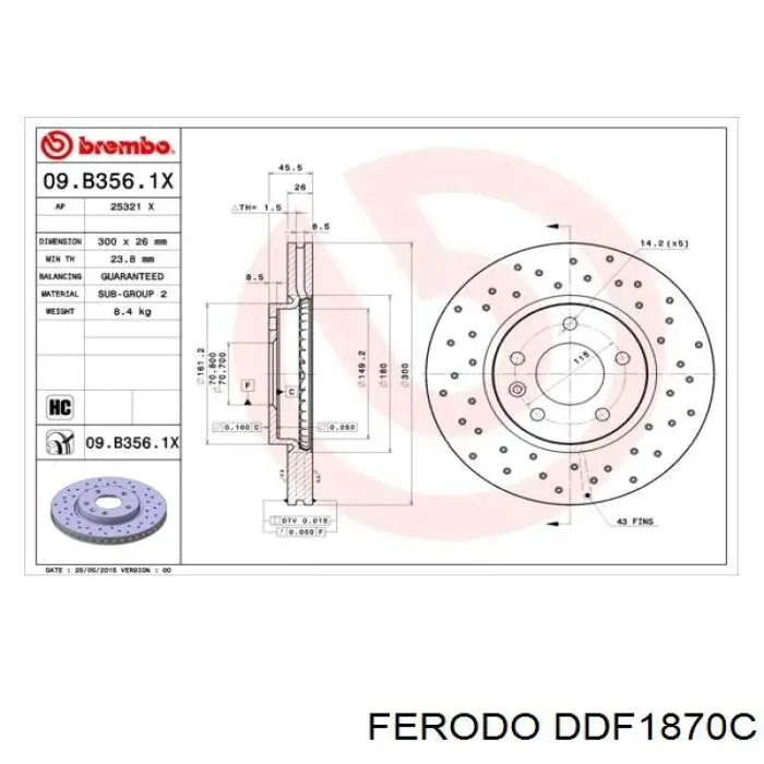 Do koszyka DDF1870C Ferodo Tarcza hamulcowa przednia