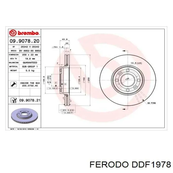 Do koszyka DDF1978 Ferodo Tarcza hamulcowa przednia