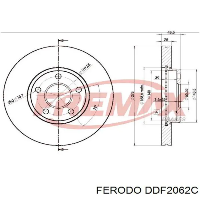 Tarcza hamulcowa przednia Ferodo DDF2062C cena, od 50,09 USD