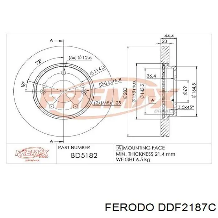 Tarcza hamulcowa przednia Ferodo DDF2187C cena, od 50,03 USD