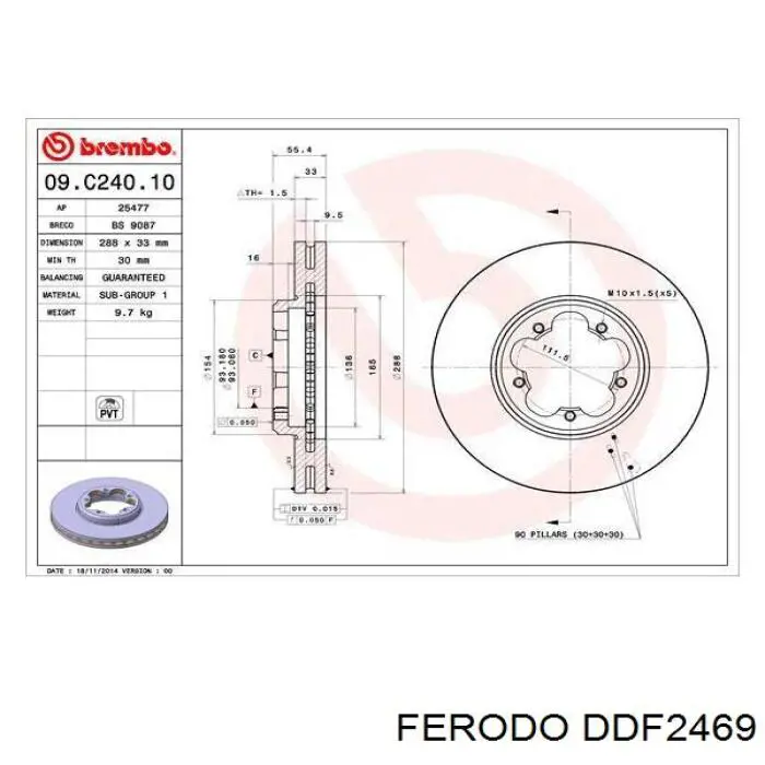 Do koszyka DDF2469 Ferodo Tarcza hamulcowa przednia
