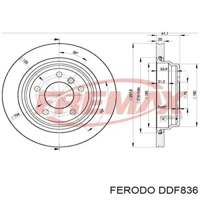 Do koszyka DDF836 Ferodo Tarcza hamulcowa tylna