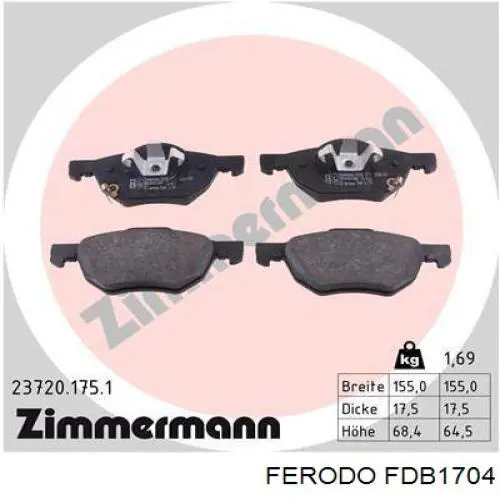 Klocki hamulcowe przednie tarczowe Ferodo FDB1704 cena, od 27,81 USD