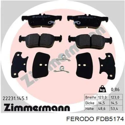 FDB5174 Ferodo Okładziny (klocki) do hamulców tarczowych tylne