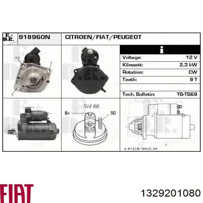 Rozrusznik Fiat/Alfa/Lancia 1329201080 cena, od 153,02 USD