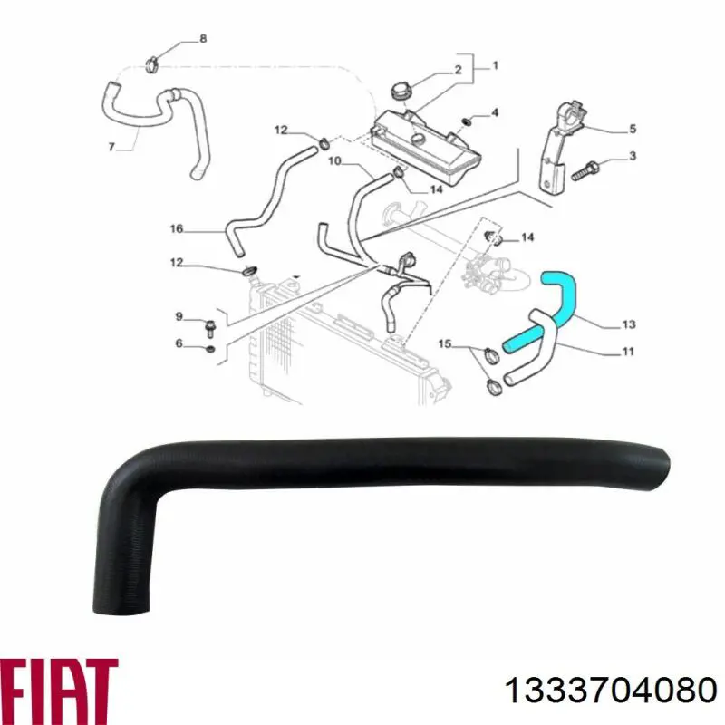 Przewód (króciec) chłodnicy górny Fiat/Alfa/Lancia 1333704080 cena, od 16,89 USD