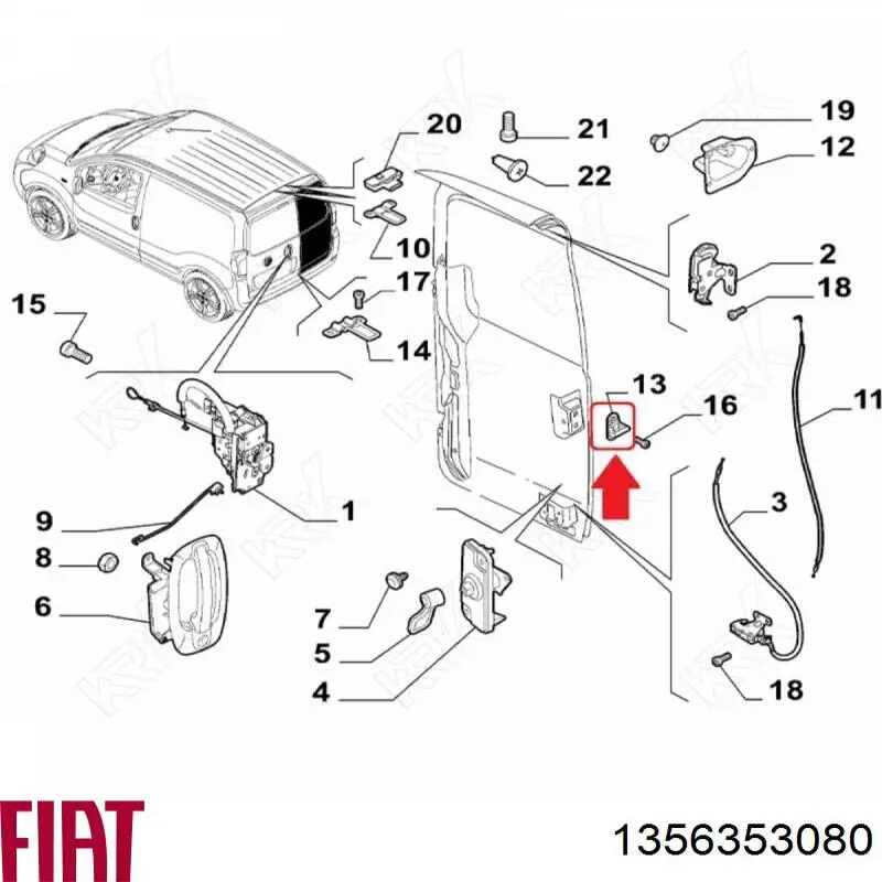 Do koszyka 1356353080 Fiat/Alfa/Lancia Zaczep zamka drzwi przednich