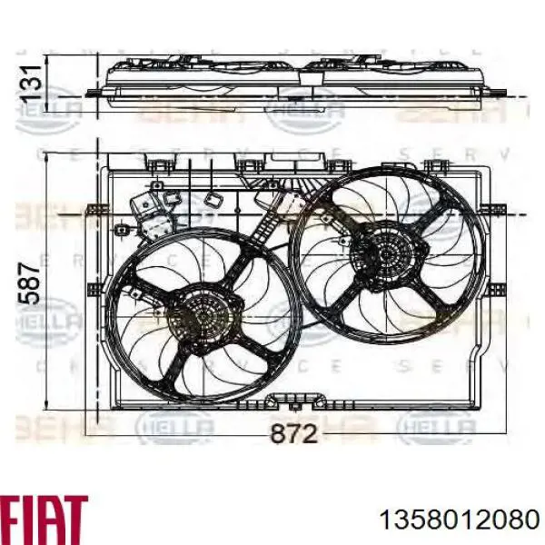 1358012080 Fiat/Alfa/Lancia Dyfuzor chłodnicy, w komplecie z silnikiem i wirnikiem